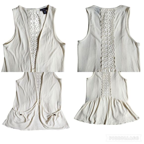 Self Esteem Off White Crochet Sleeveless Open Front Boho Vest sz S - Picture 3 of 12